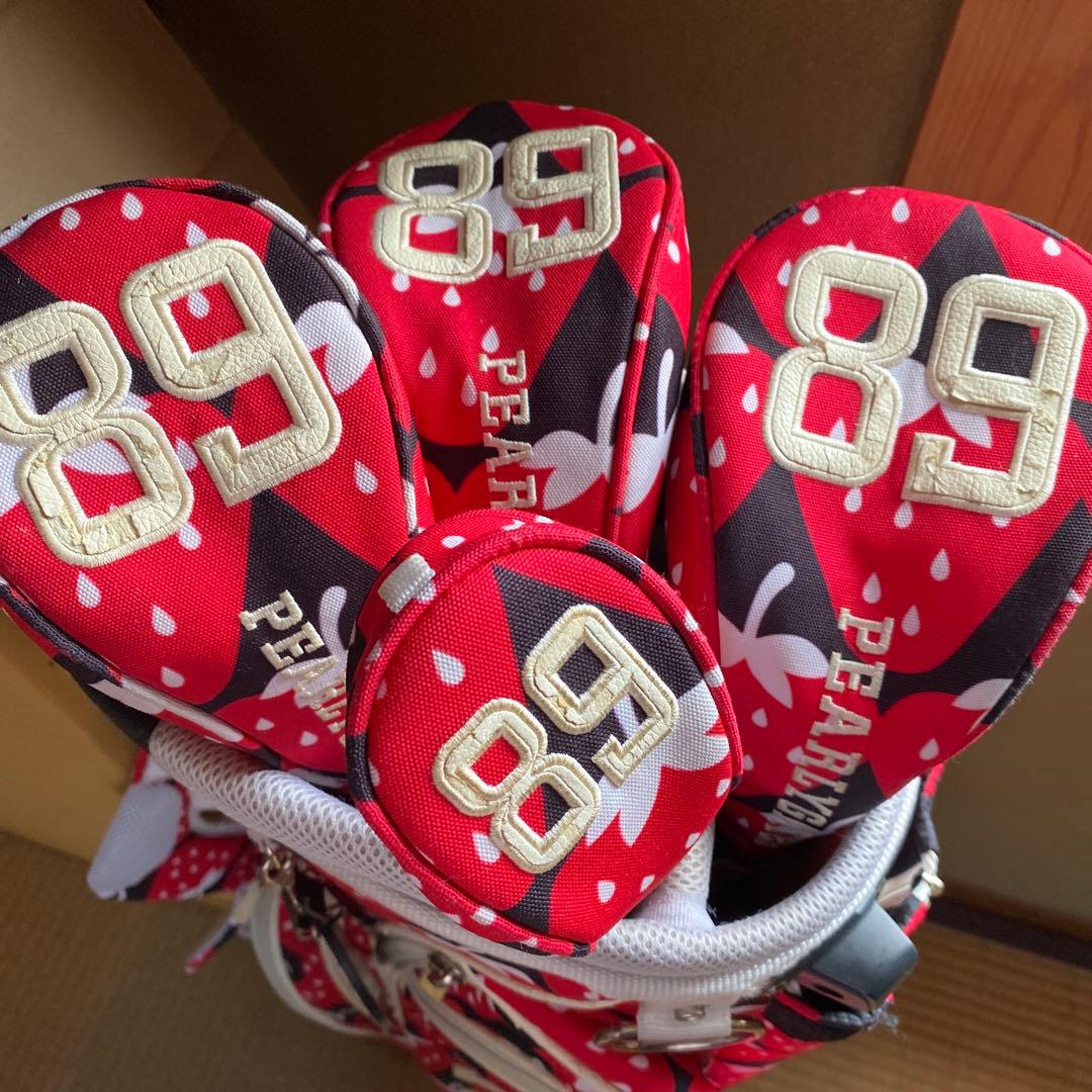 パーリーゲイツイチゴ柄♡キャディバッグ、ヘッドカバー4点