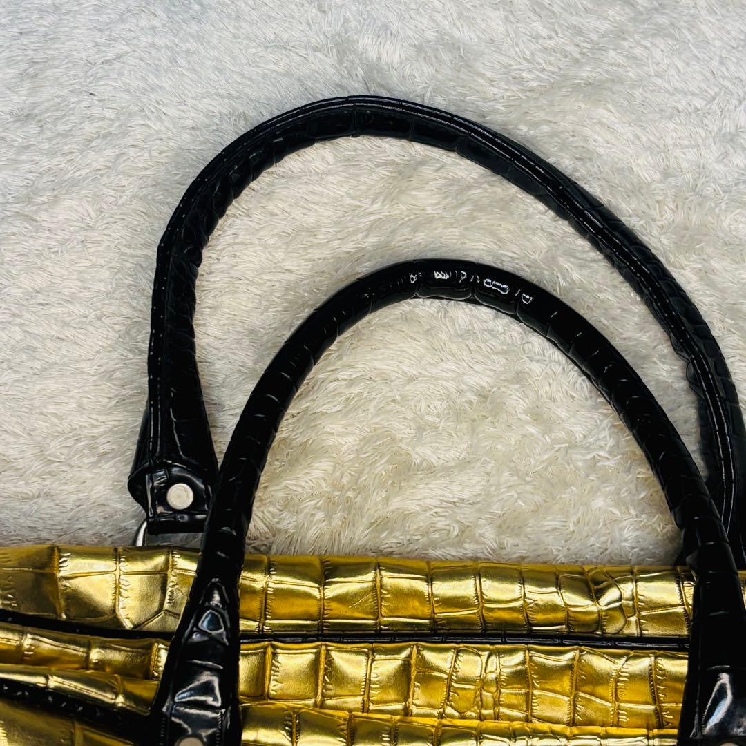 JAPONAIS BLEU クロコ型押し ゴールド 大容量ボストンバッグ2WAY