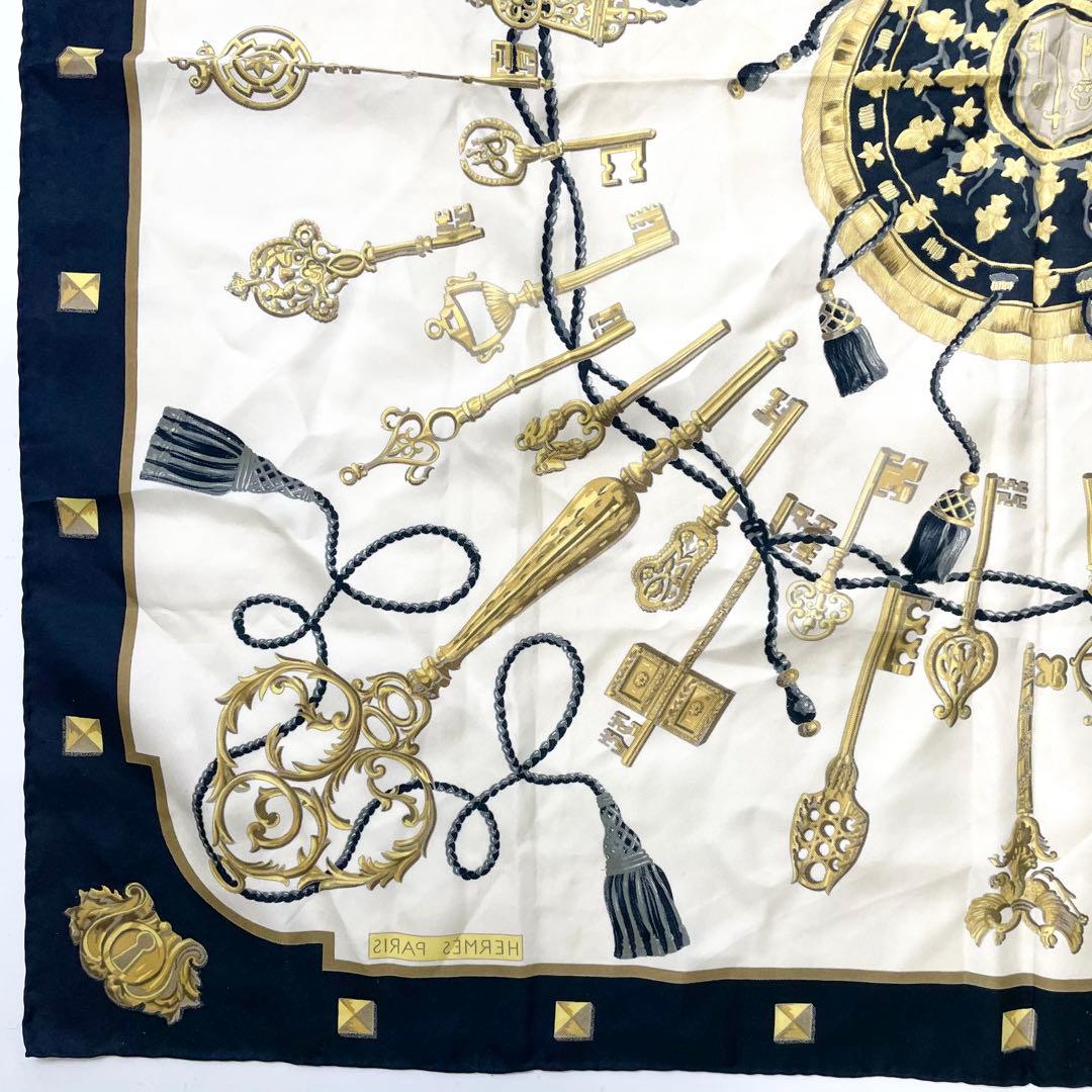 エルメス　シルク　89cm スカーフ　ネイビー　M