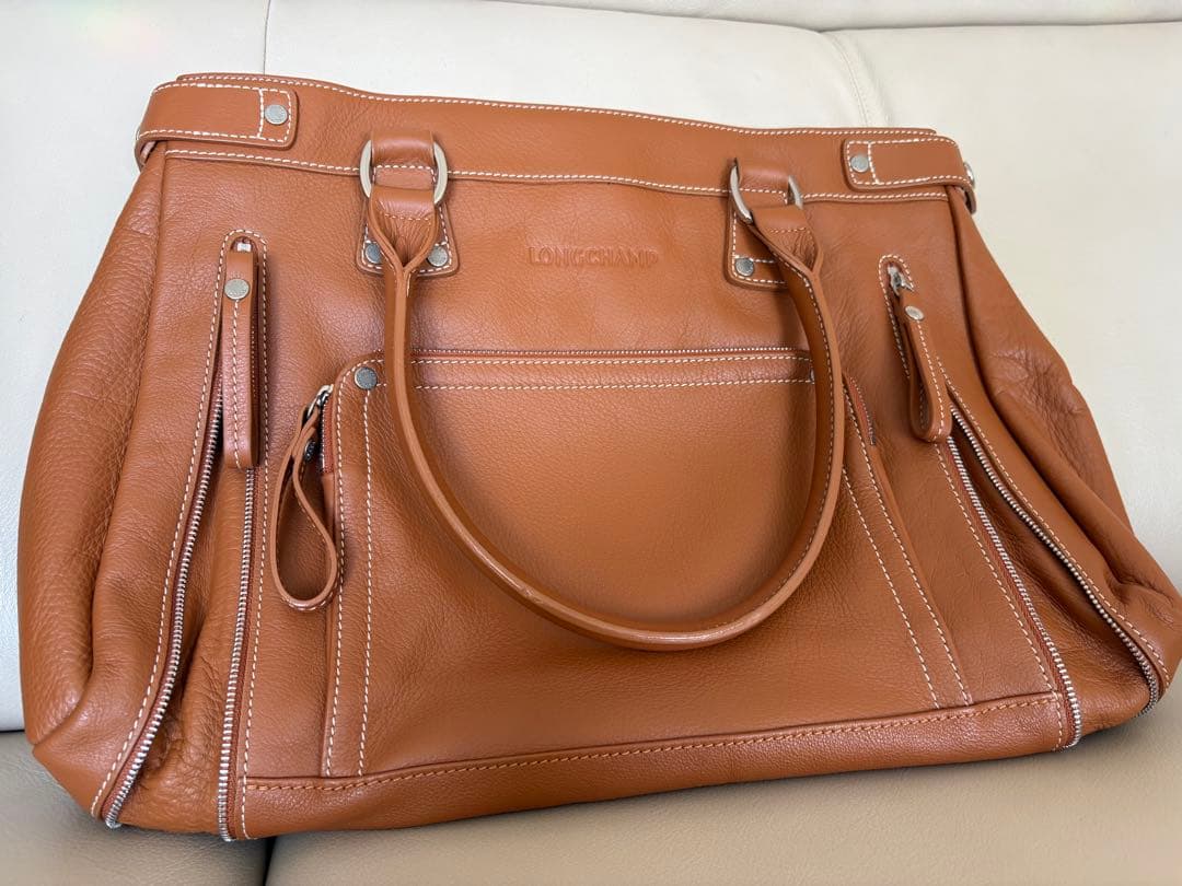 ロンシャン 茶　レザーショルダーバッグ