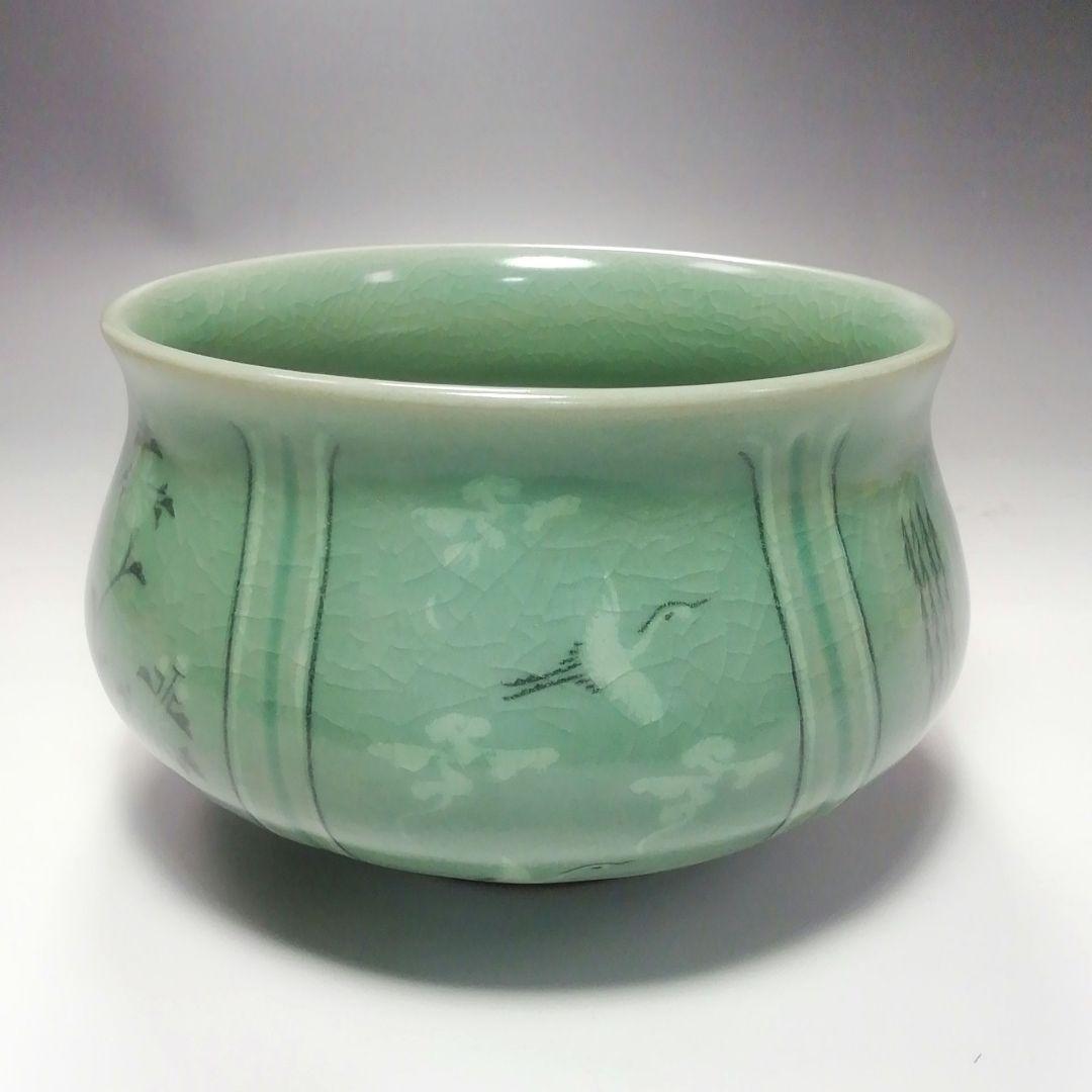 Ｓ３５７　皆具　『韓国陶芸家』『青磁』『青珍陶芸』『梁命煥作』　共箱　茶道具