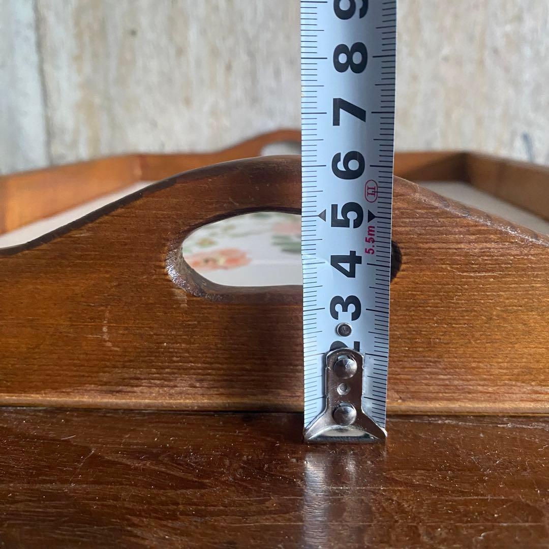 アンティーク　木製トレイ　タイル　花柄　お盆　ヴィンテージ　レトロ