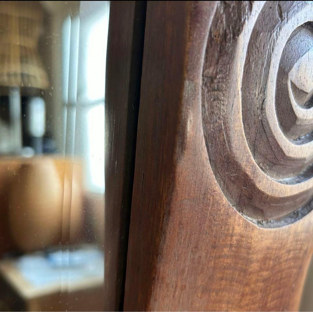 木彫りのミラー姿見 鏡 手彫り　バリ タイ アジア