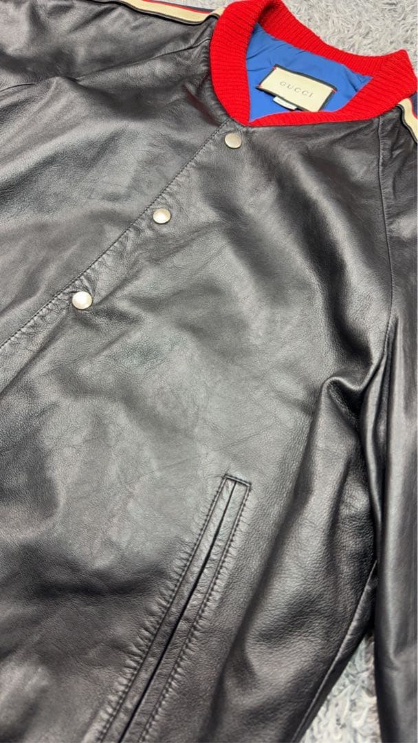 グッチ スタジャン レザージャケット ハリウッド ブルゾン メンズ 54 黒