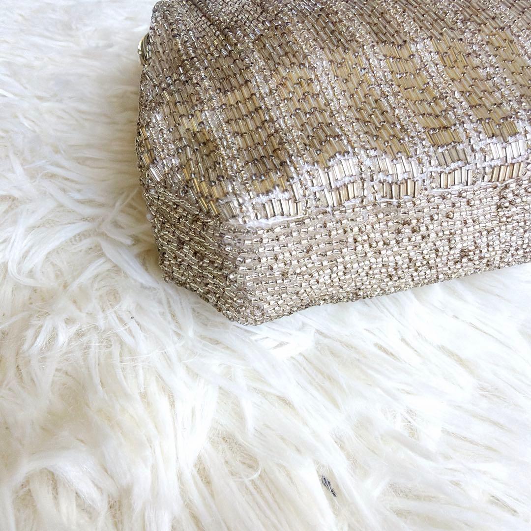 希少デザイン✨ヴィンテージ 総ビーズバッグ 鏡付き オーロラ刺繍 レトロ