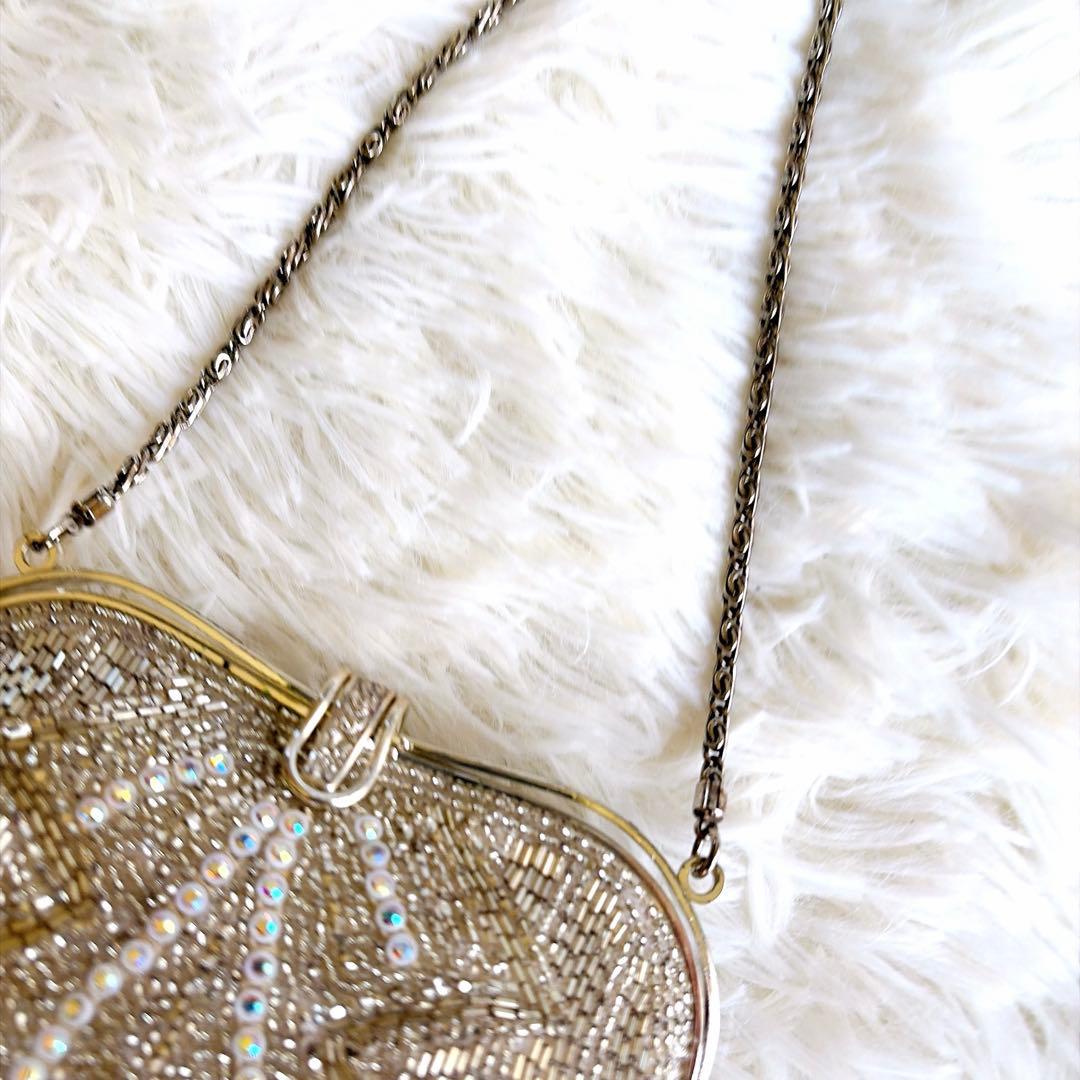 希少デザイン✨ヴィンテージ 総ビーズバッグ 鏡付き オーロラ刺繍 レトロ