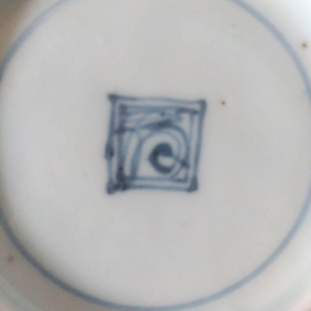 古伊万里 染付 芙蓉手 山水文輪花深皿 二重角渦福 宝珠 古染付 アンティーク