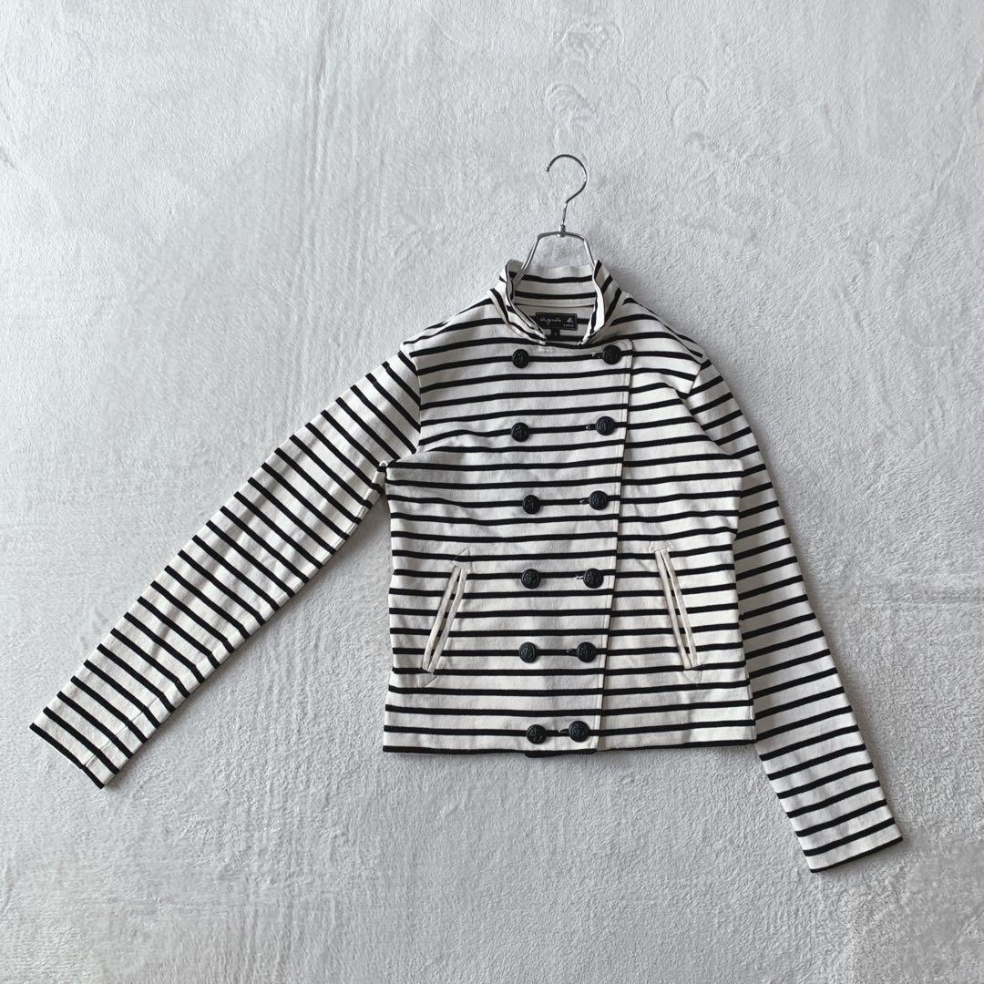 希少 agnès b. アニエスベー ボーダー ダブル ジャケット ルーマニア製