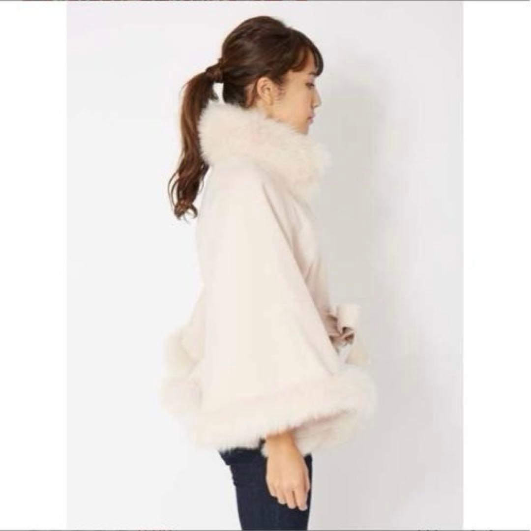 フォックスファー ポンチョ コート ケープ ウール グレー リボン ベルト付