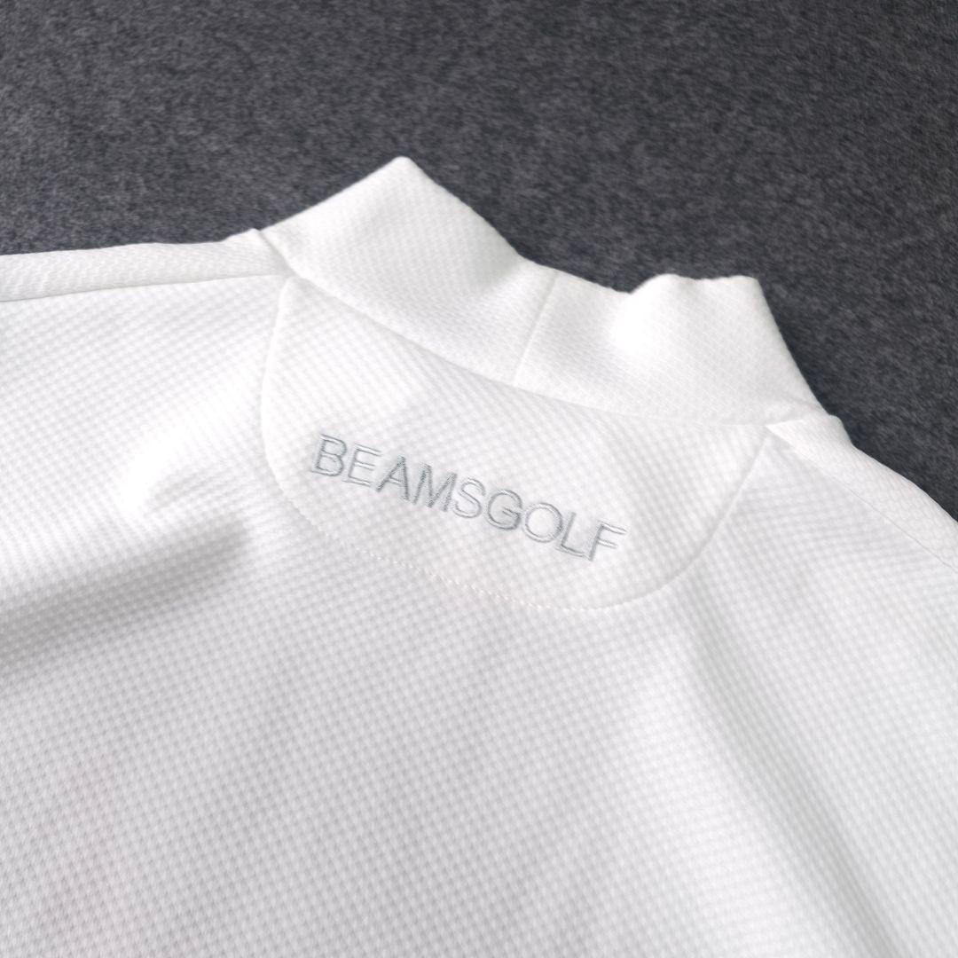美品 ビームスゴルフ 春 モックネック長袖シャツ 白 XL ワッフル ドライ素材