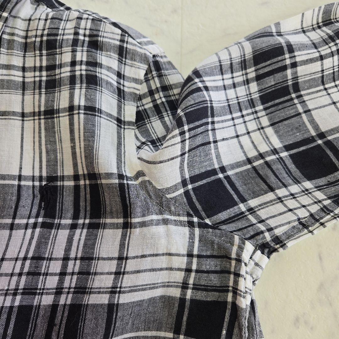 ラルフローレン 麻 リネン 白黒 モノトーンチェック柄シャツ Lサイズ