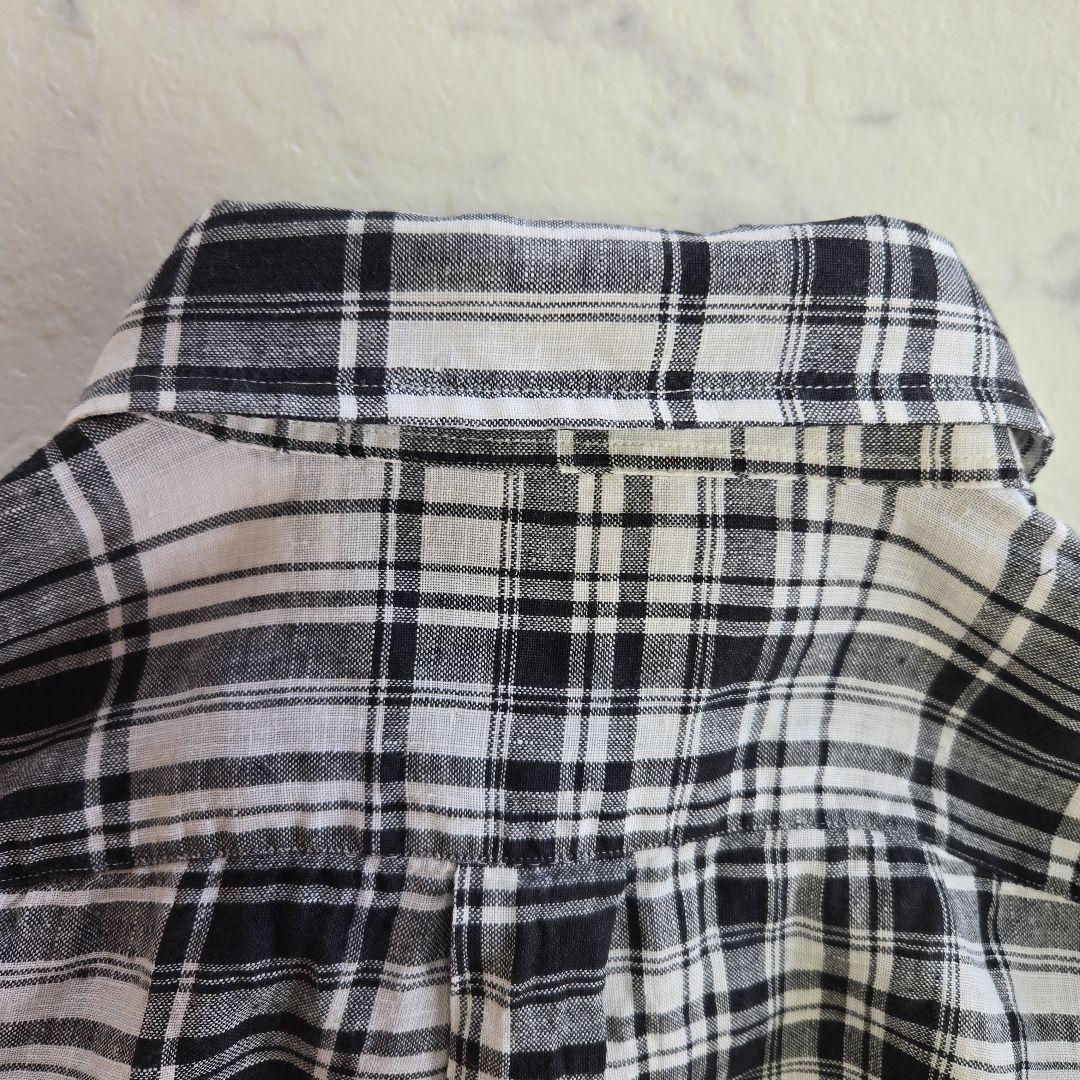 ラルフローレン 麻 リネン 白黒 モノトーンチェック柄シャツ Lサイズ