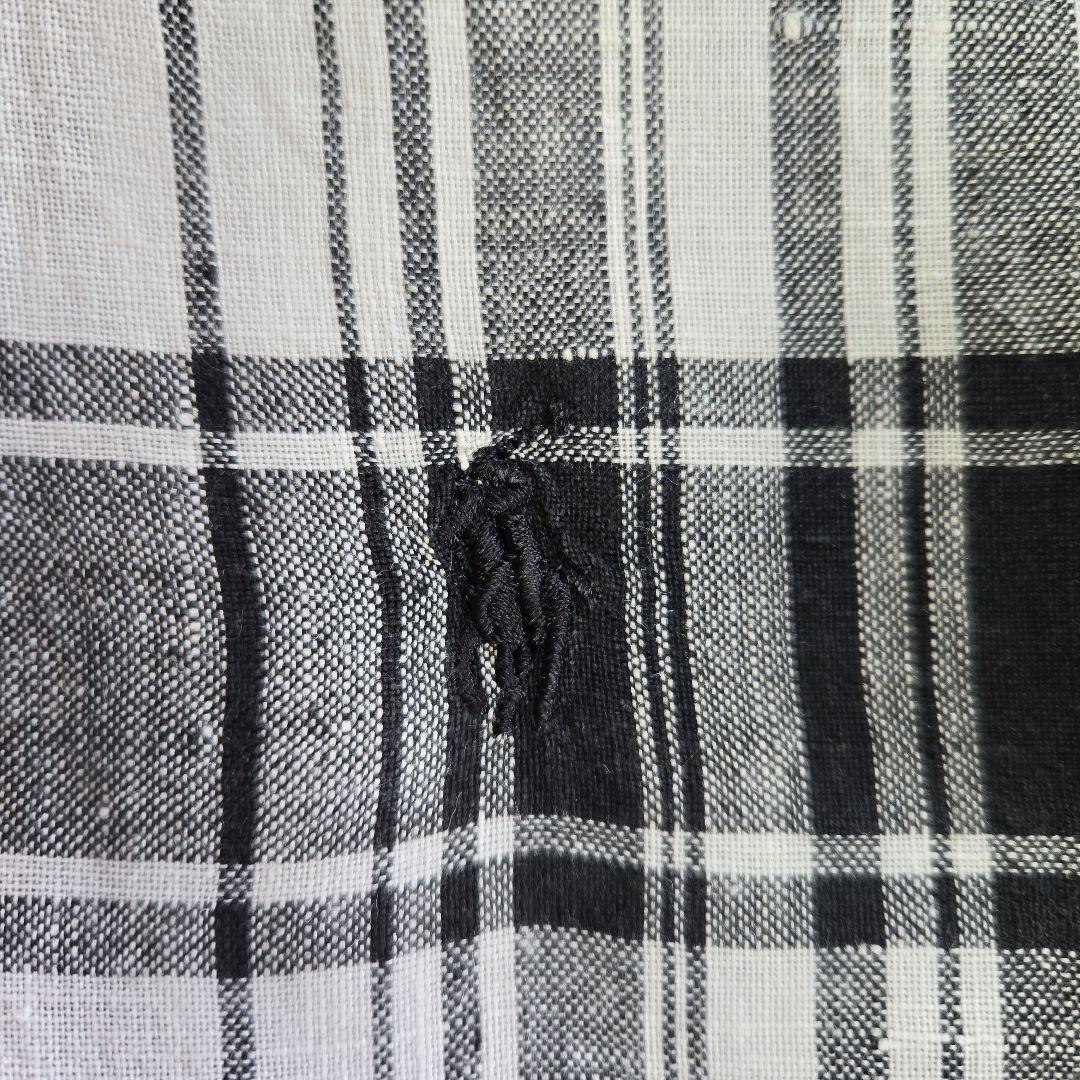 ラルフローレン 麻 リネン 白黒 モノトーンチェック柄シャツ Lサイズ