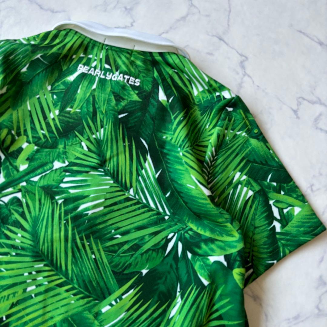 美品　パーリーゲイツ　ポロワンピース　ボタニカル柄　グリーン　リーフ総柄