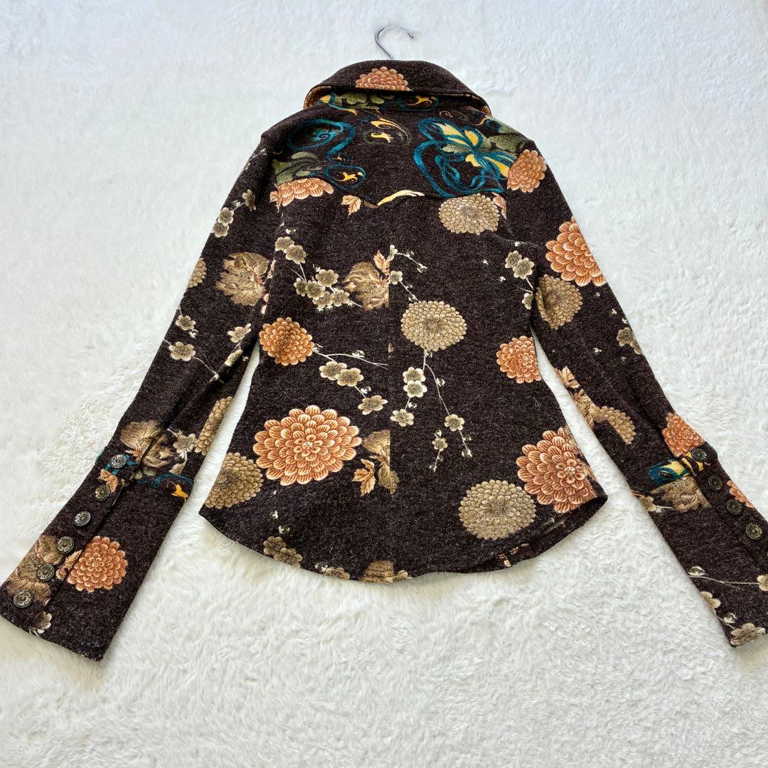 OZZON ニットソーフラワー柄シャツ