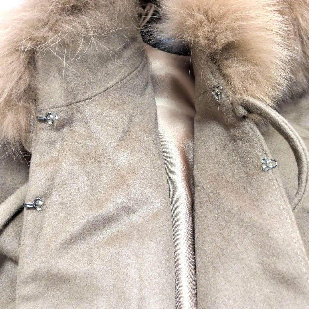 カシミア100 ケープコート ポンチョ フォックスファー 茶 ブラウン リボン