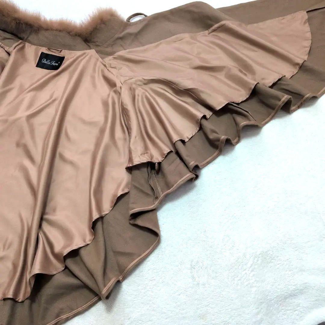 カシミア100 ケープコート ポンチョ フォックスファー 茶 ブラウン リボン