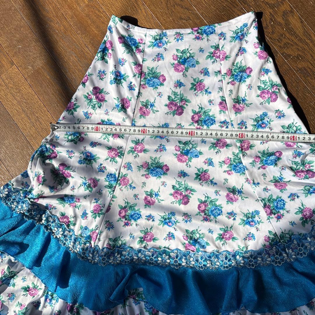 フラメンコドレス 青と白の花柄