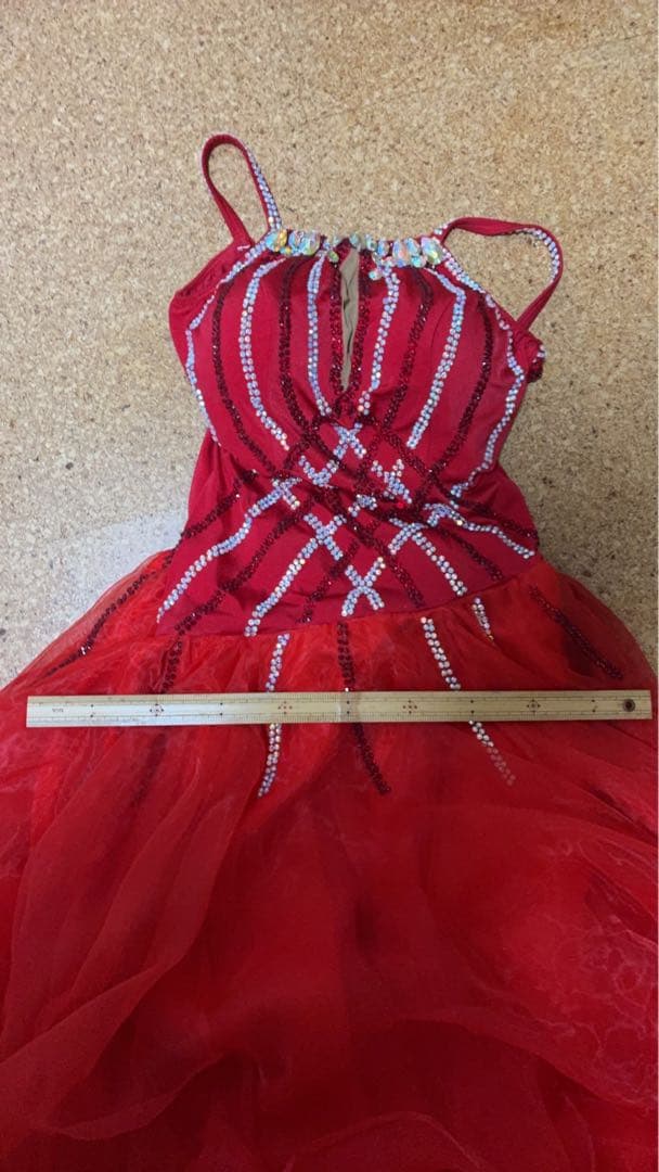 【やまゆり】社交ダンスドレス　スタンダードドレス　モダンドレス　赤Mサイズ