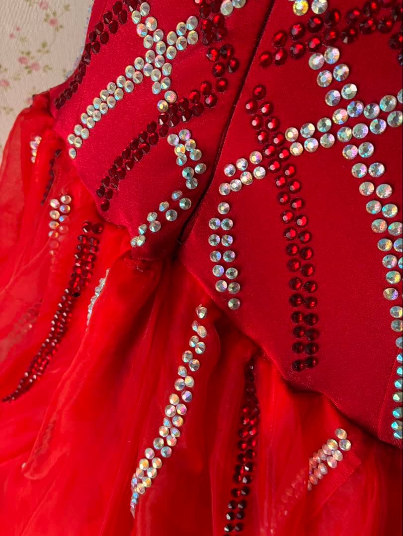 【やまゆり】社交ダンスドレス　スタンダードドレス　モダンドレス　赤Mサイズ