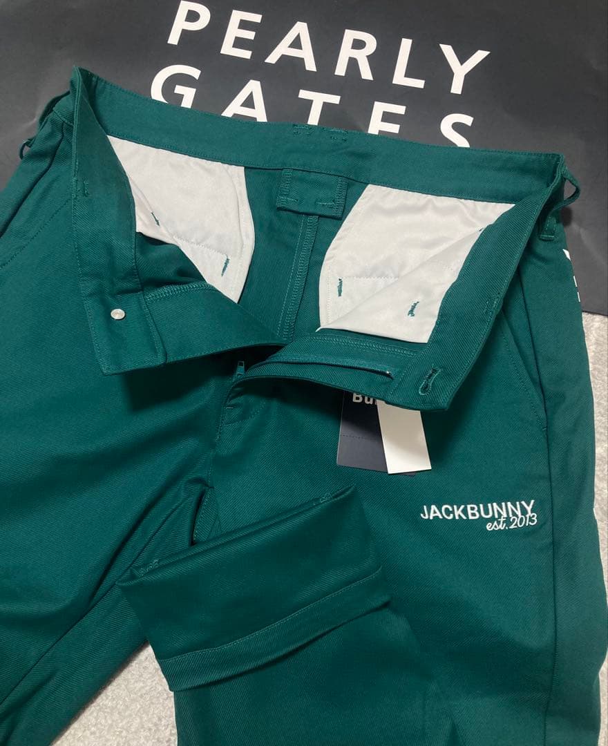 新品 パーリーゲイツ ジャックバニー ストレッチツイルロングパンツ(7)3L/緑