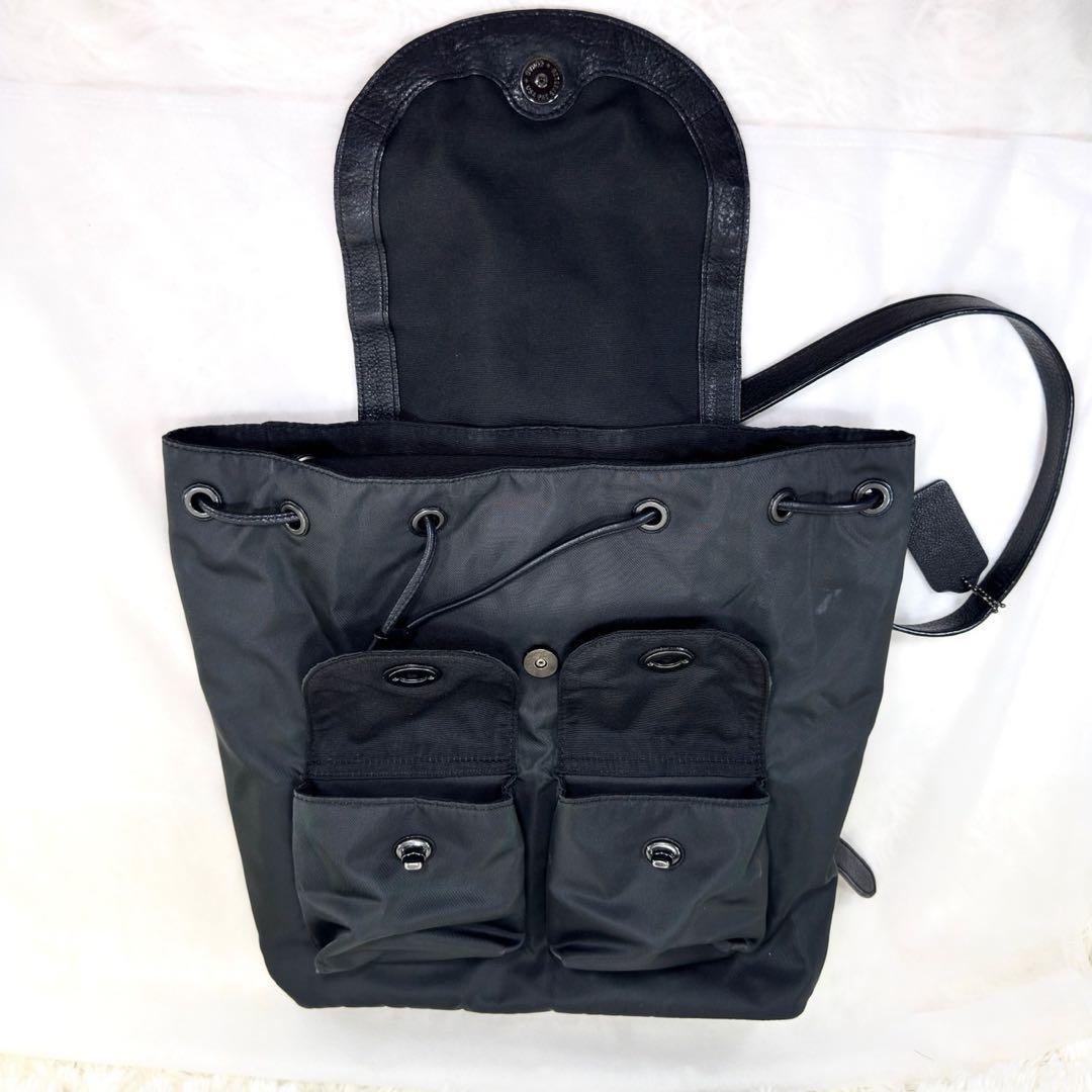 【訳あり極美品】コーチ ターンロック リュックサック ナイロン 黒 A4可