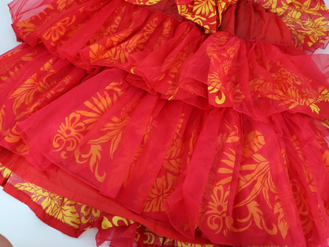 【フラダンス用衣装 ベロア生地 3段フリルレース付き】ブラック ワンピース