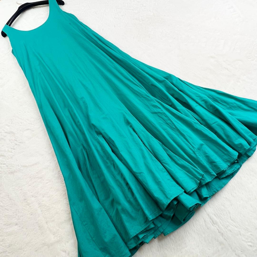 【マリハ】海の月影ドレス☆ノースリーブワンピース☆コットン☆プリーツ☆グリーン