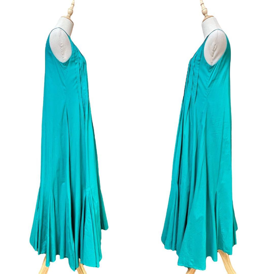 【マリハ】海の月影ドレス☆ノースリーブワンピース☆コットン☆プリーツ☆グリーン