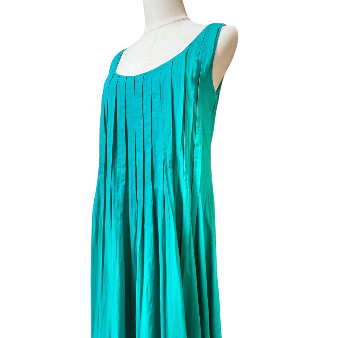 【マリハ】海の月影ドレス☆ノースリーブワンピース☆コットン☆プリーツ☆グリーン