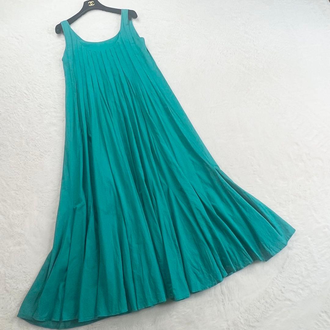 【マリハ】海の月影ドレス☆ノースリーブワンピース☆コットン☆プリーツ☆グリーン