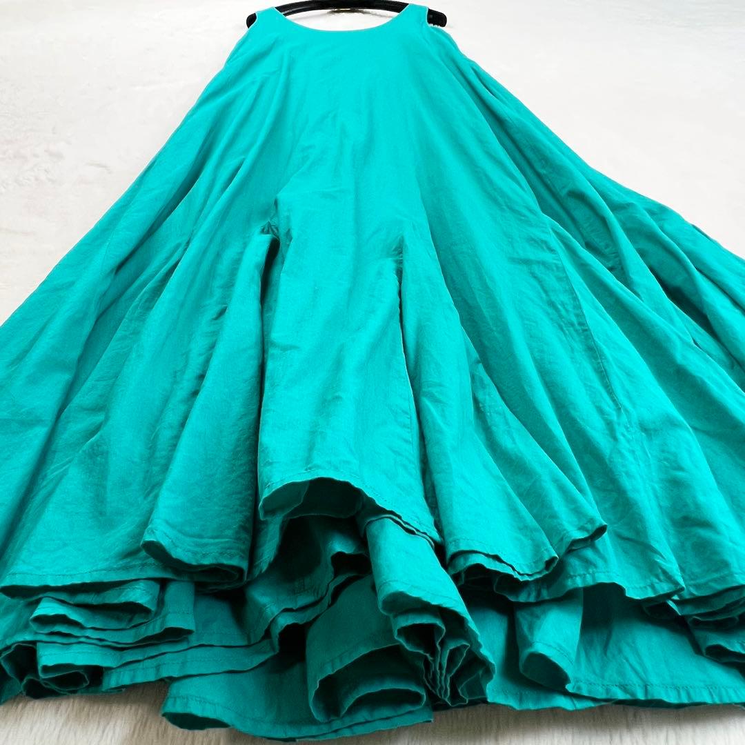 【マリハ】海の月影ドレス☆ノースリーブワンピース☆コットン☆プリーツ☆グリーン