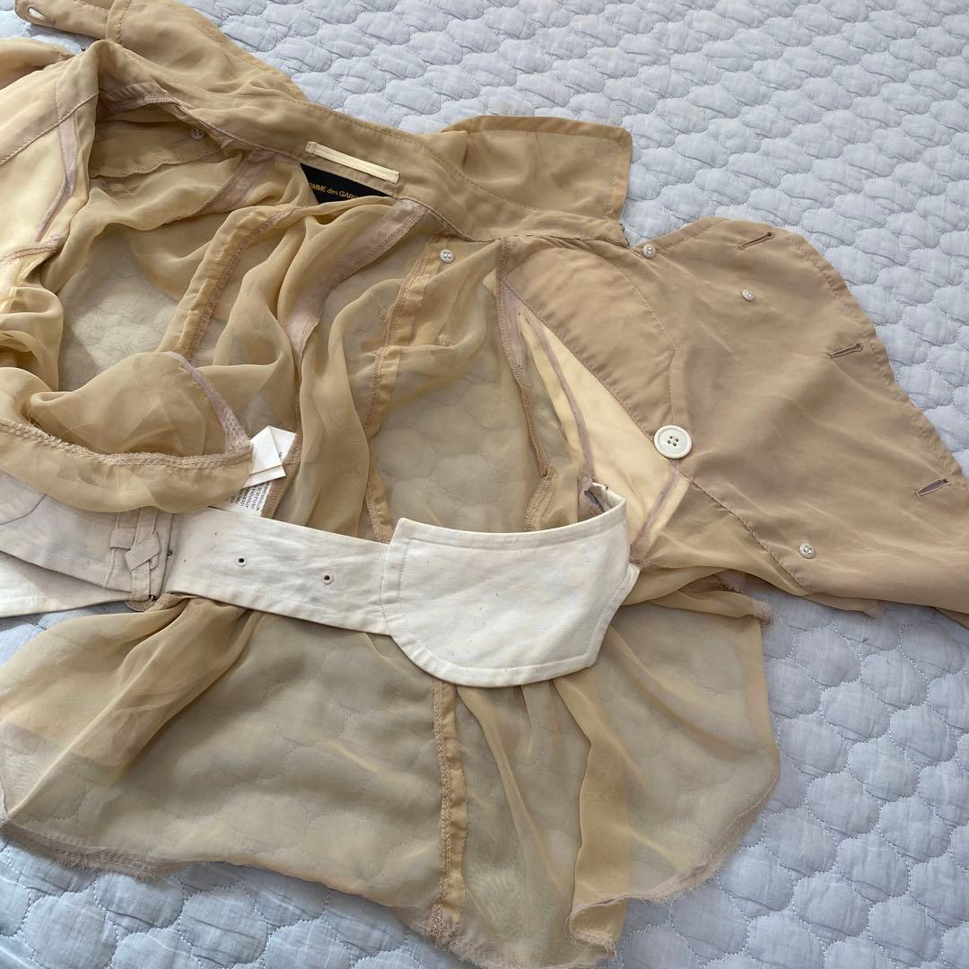 コムデギャルソン　ショートトレンチ風シアージャケット　ベルト　ベージュ　断ち切り