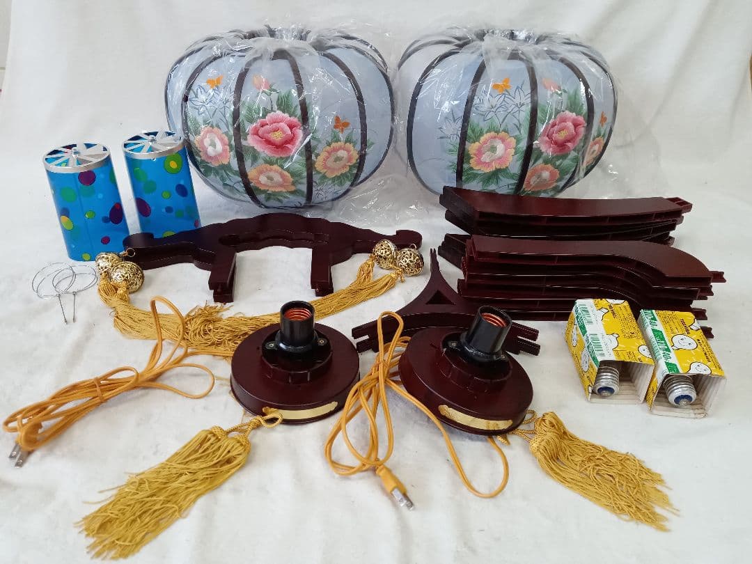 盆提灯　一対　盆飾り　回転灯付き　ペア　盆ちょうちん　日本家屋　仏壇具　和室