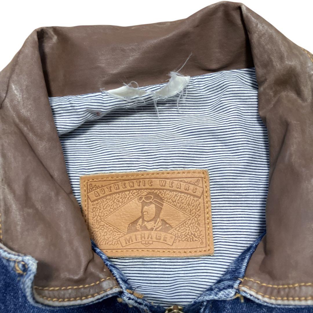 AUTHENTIC vintage 襟レザー切替デニムジャケットXL USA