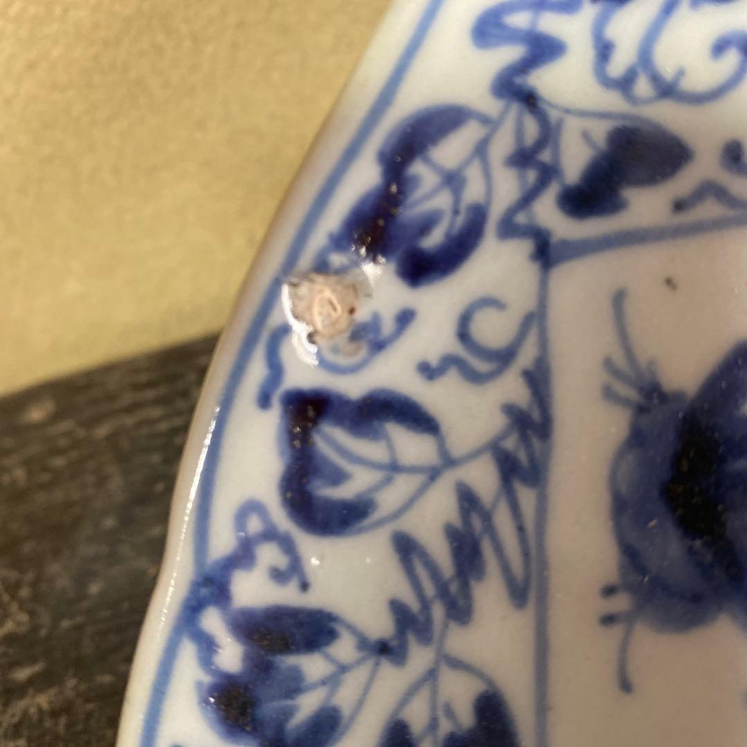 古伊万里白抜きたこ唐草唐草文平皿