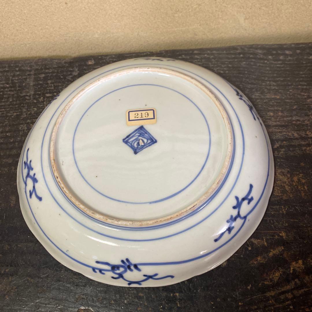 古伊万里白抜きたこ唐草唐草文平皿