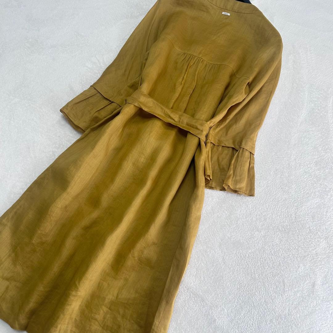 新品タグ付き✨マックスマーラ　リネン　ベルト ロゴプレート　ロングワンピース42