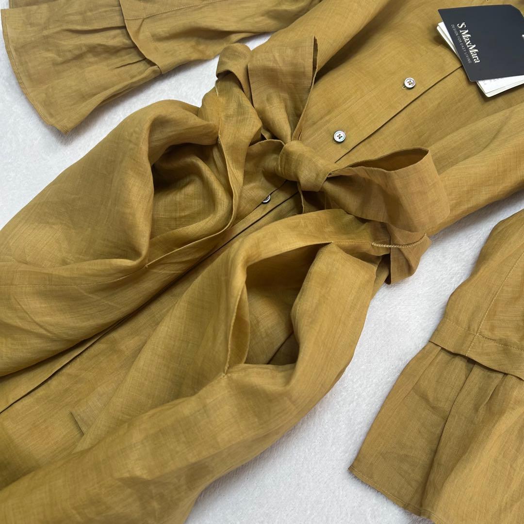 新品タグ付き✨マックスマーラ　リネン　ベルト ロゴプレート　ロングワンピース42