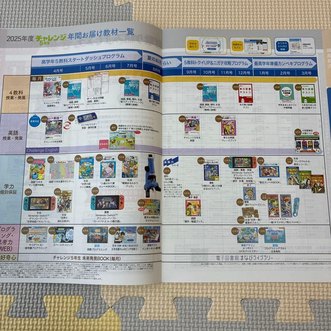 進研ゼミ　小学講座　チャレンジ５年生　2025年度　１年分　国語算数理科社会英語