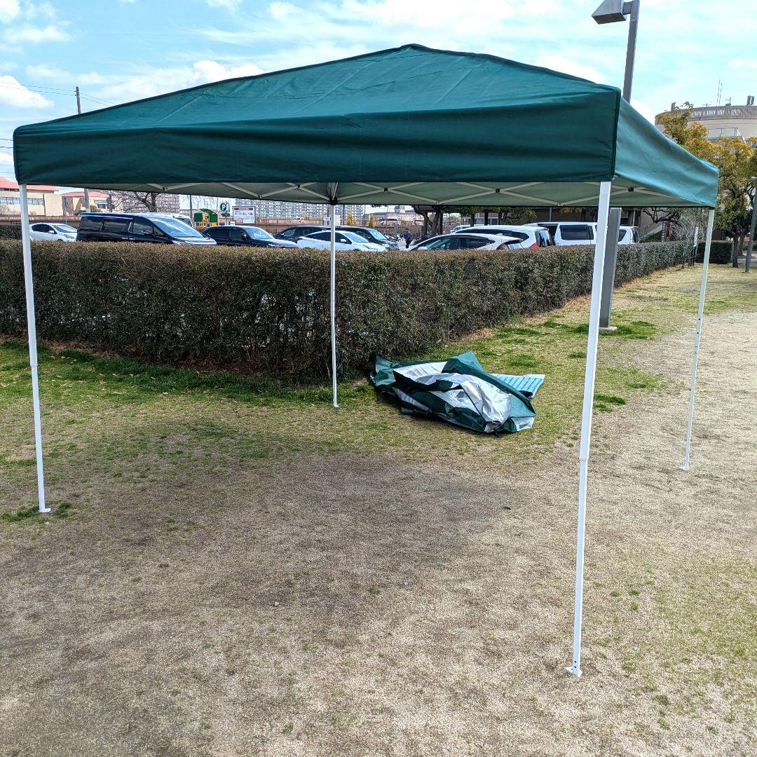 【未使用品】タープテント　3m×3m グリーン　試し張りのみ