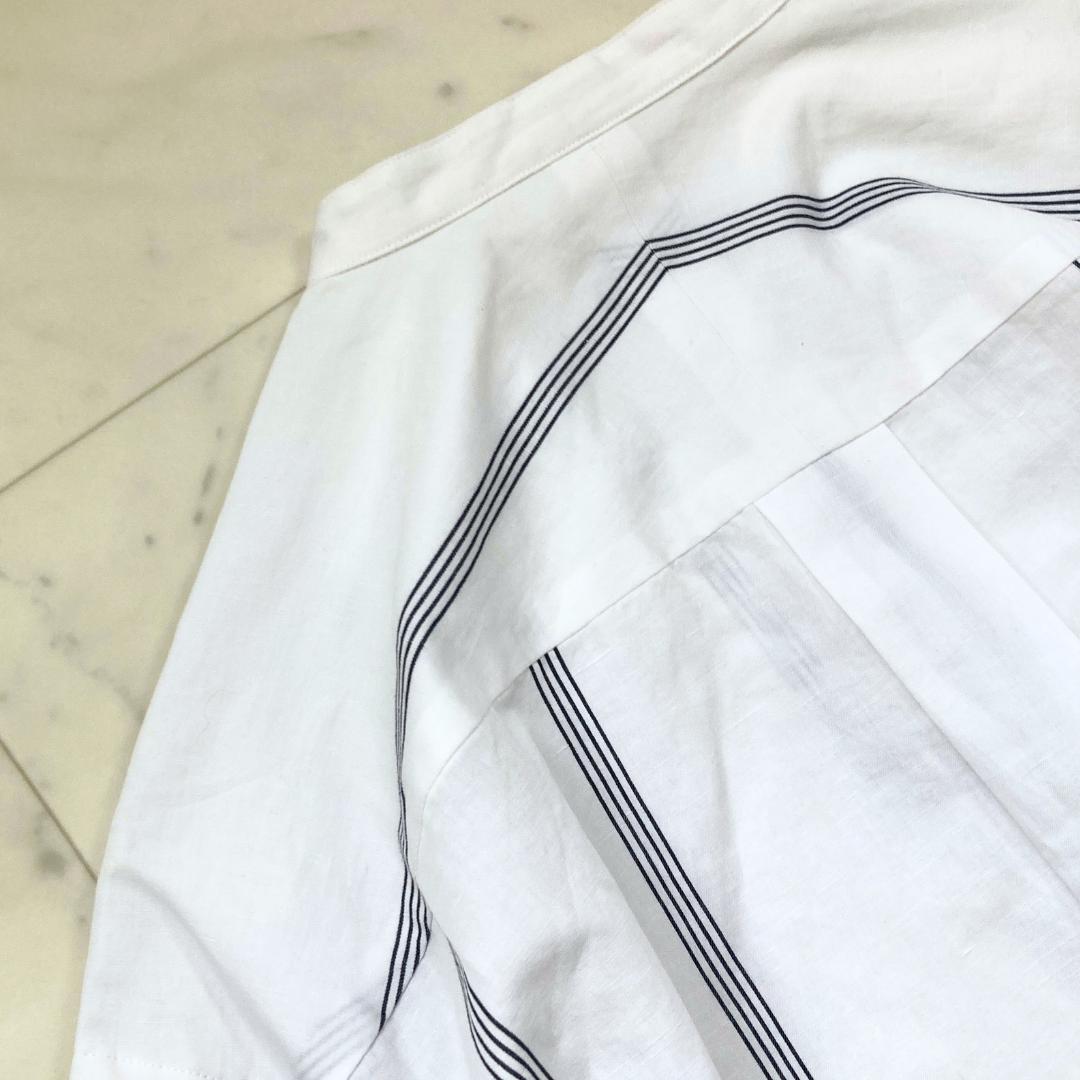 タグ付き未使用　イレーヴ　ストライプロングシャツ　ワンピース　白　バンドカラー