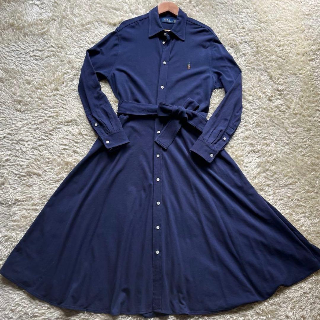美品 ラルフローレン ロングワンピース ポニー刺繍 ベルト付　QRコードタグ
