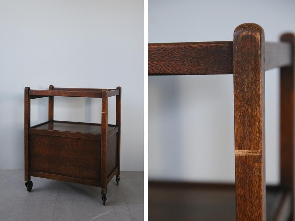 英国アンティーク木製キッチンワゴン/トロリー/サイドテーブル机(91-45)