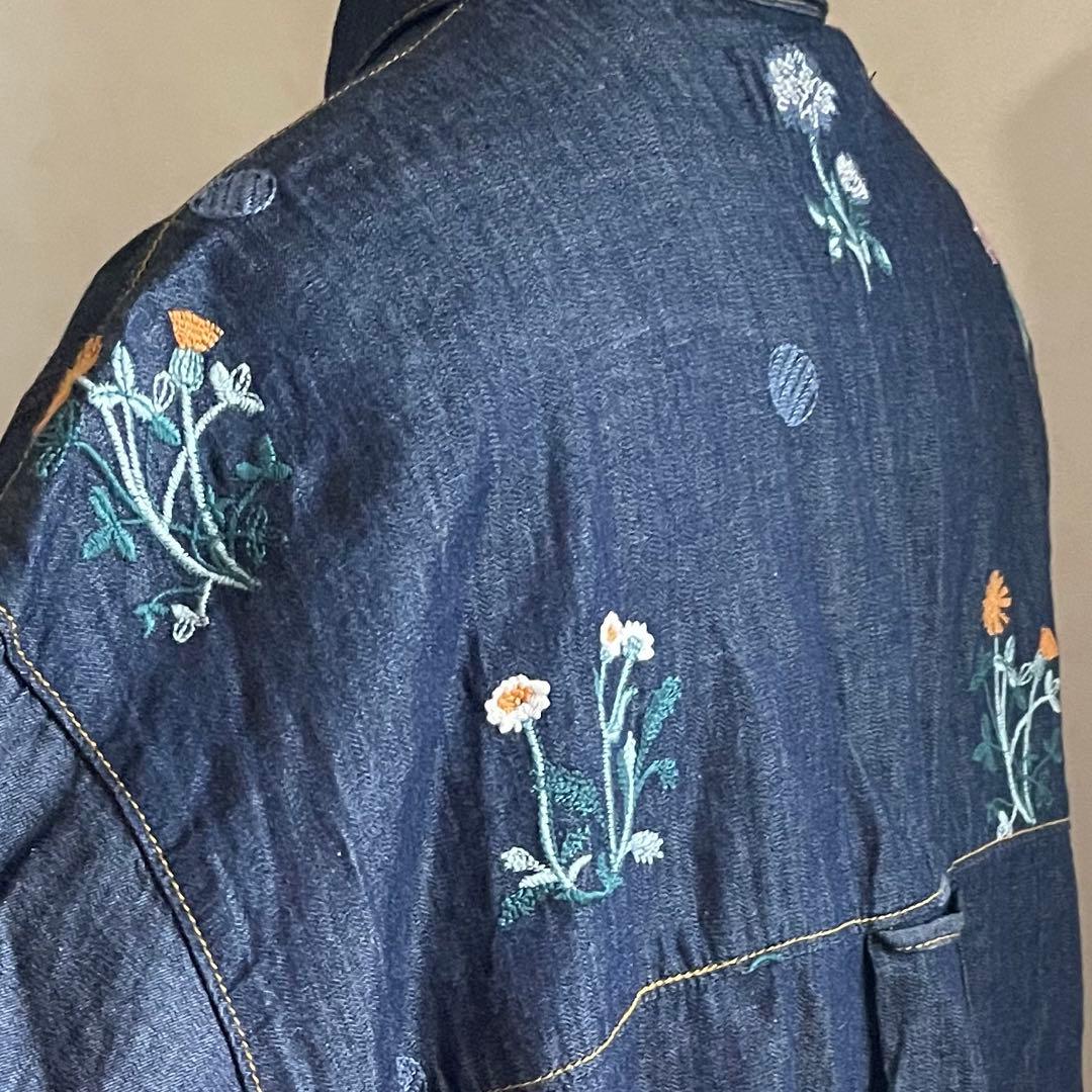 ✨美品✨スーパーハッカ ライトオンスデニムシャツ 花刺繍 羽織り ゆったり
