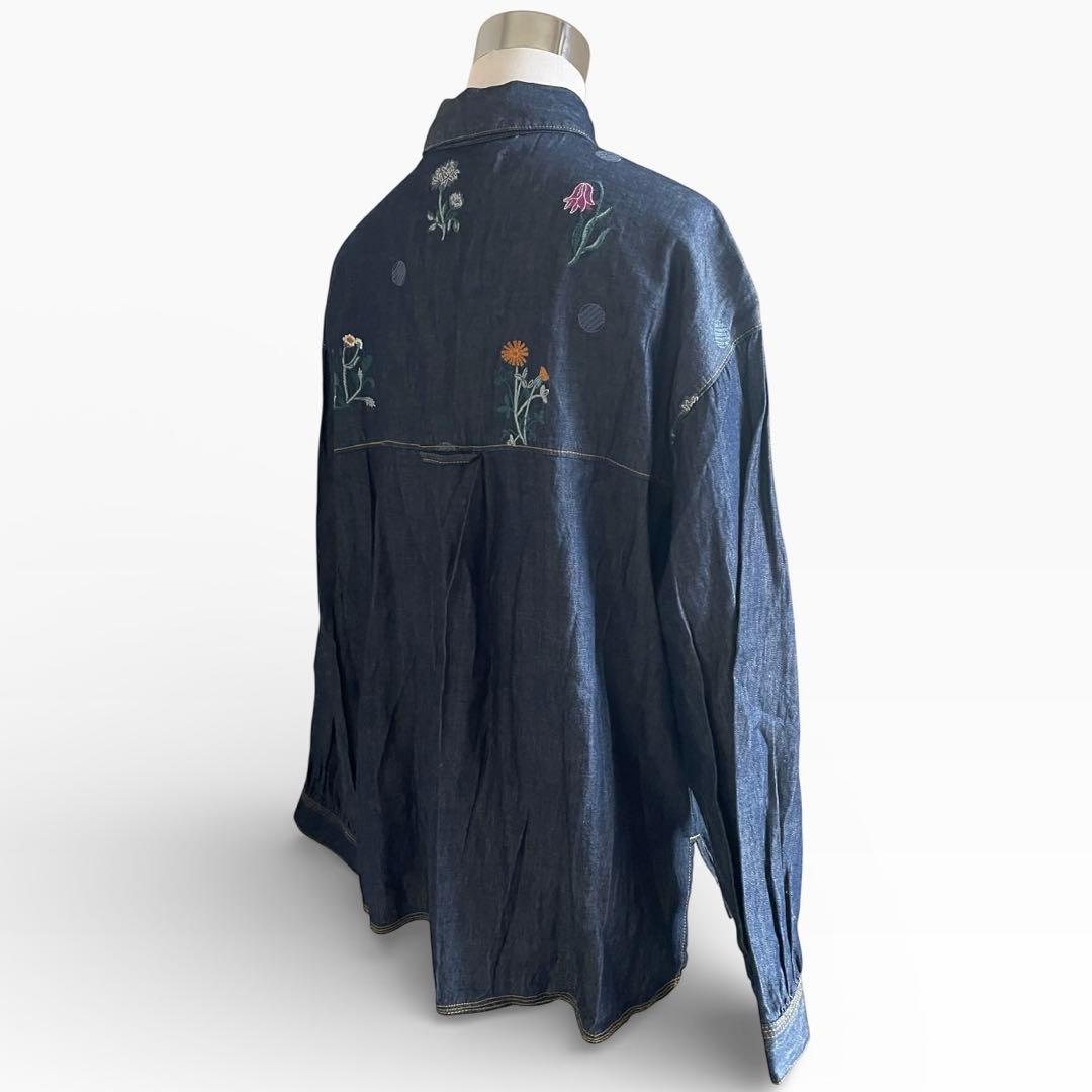 ✨美品✨スーパーハッカ ライトオンスデニムシャツ 花刺繍 羽織り ゆったり