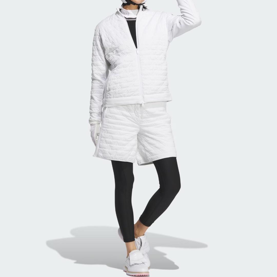 【L】秋冬 アディダス ゴルフ 保温 BOSロゴ 中綿 キルトジャケット 白