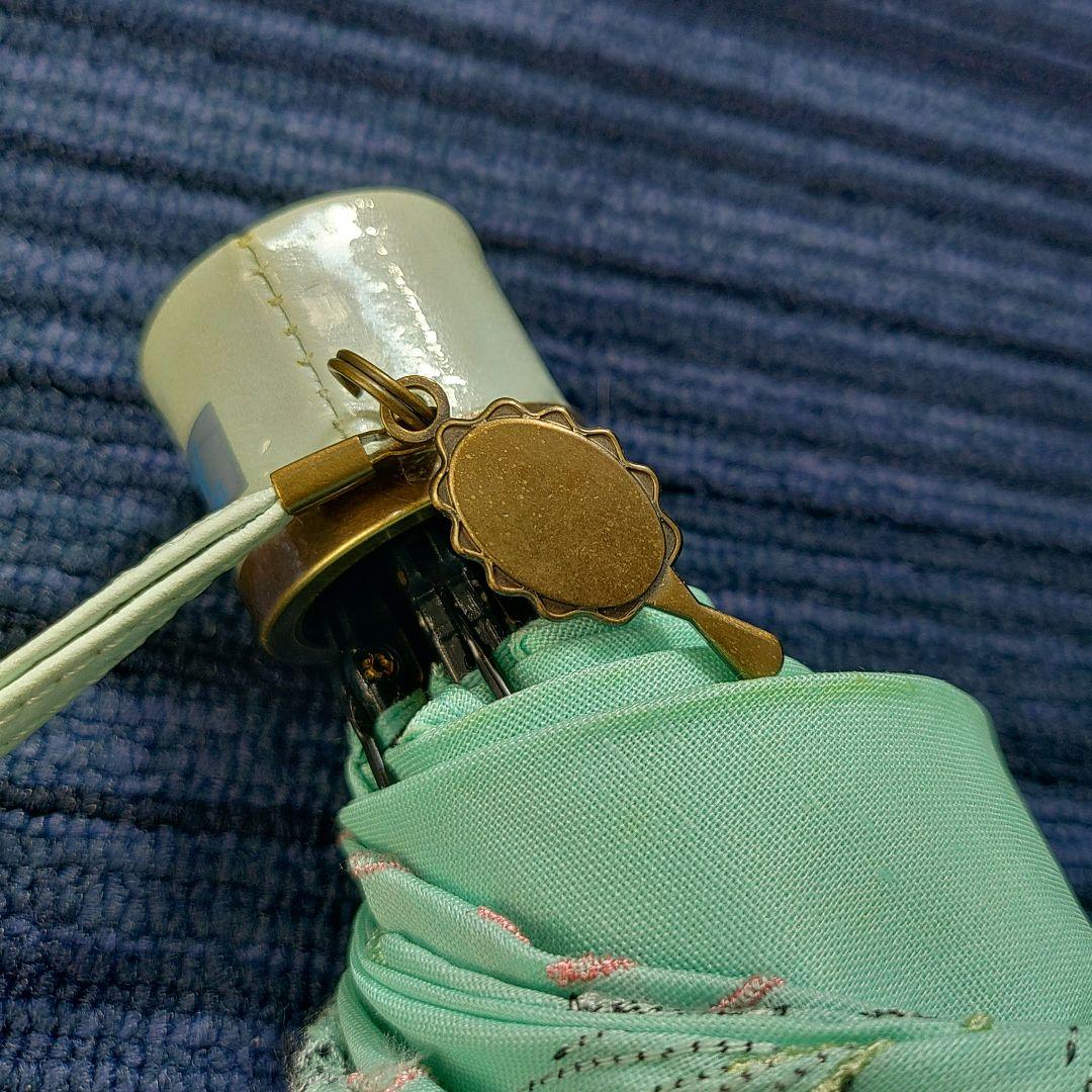 ルルギネス 折りたたみ 刺繍 日傘 エメラルドグリーン