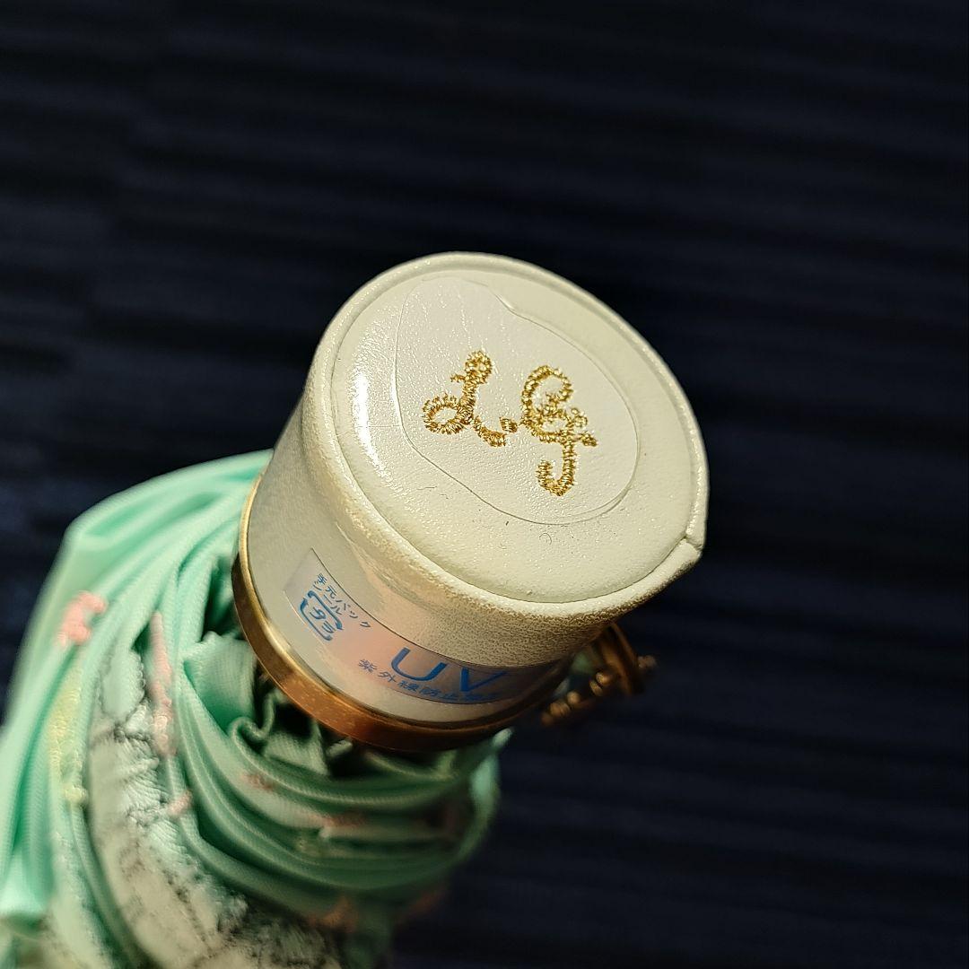 ルルギネス 折りたたみ 刺繍 日傘 エメラルドグリーン
