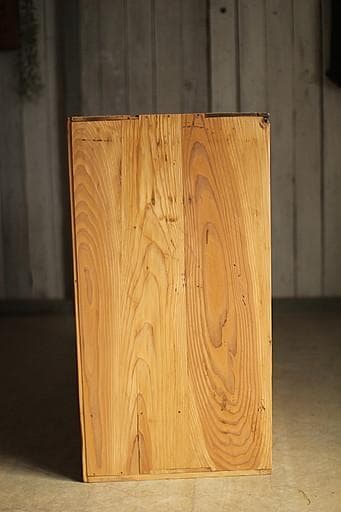 古い小ぶりな木枠のガラス戸棚　引き出し2杯　食器棚　水屋　キャビネット　古家具